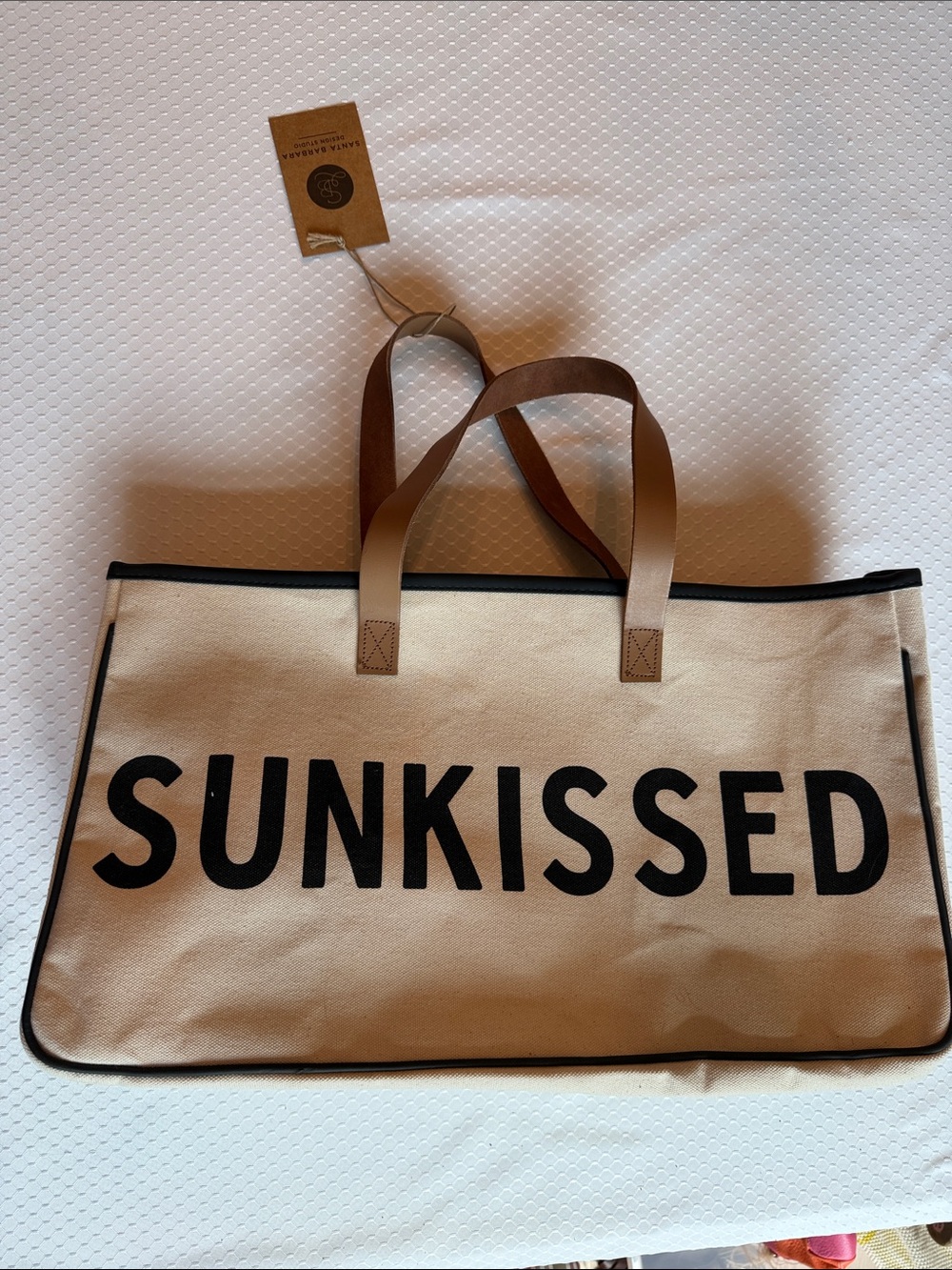 Sunkissed Canvas Tote Bag in Natural with Black Lettering